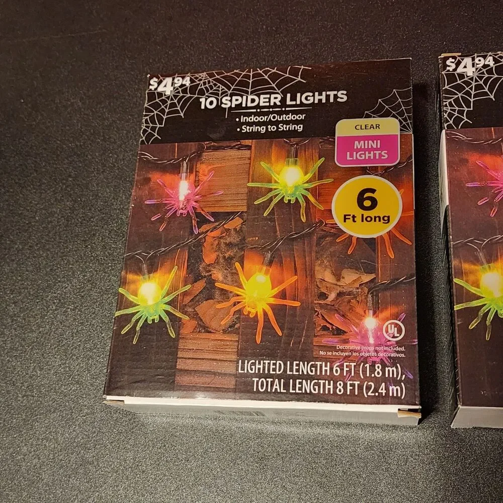 Lot Two NIB 6' Strands Of 10 Each Spider Lights Halloween Witchy Dorm Goth